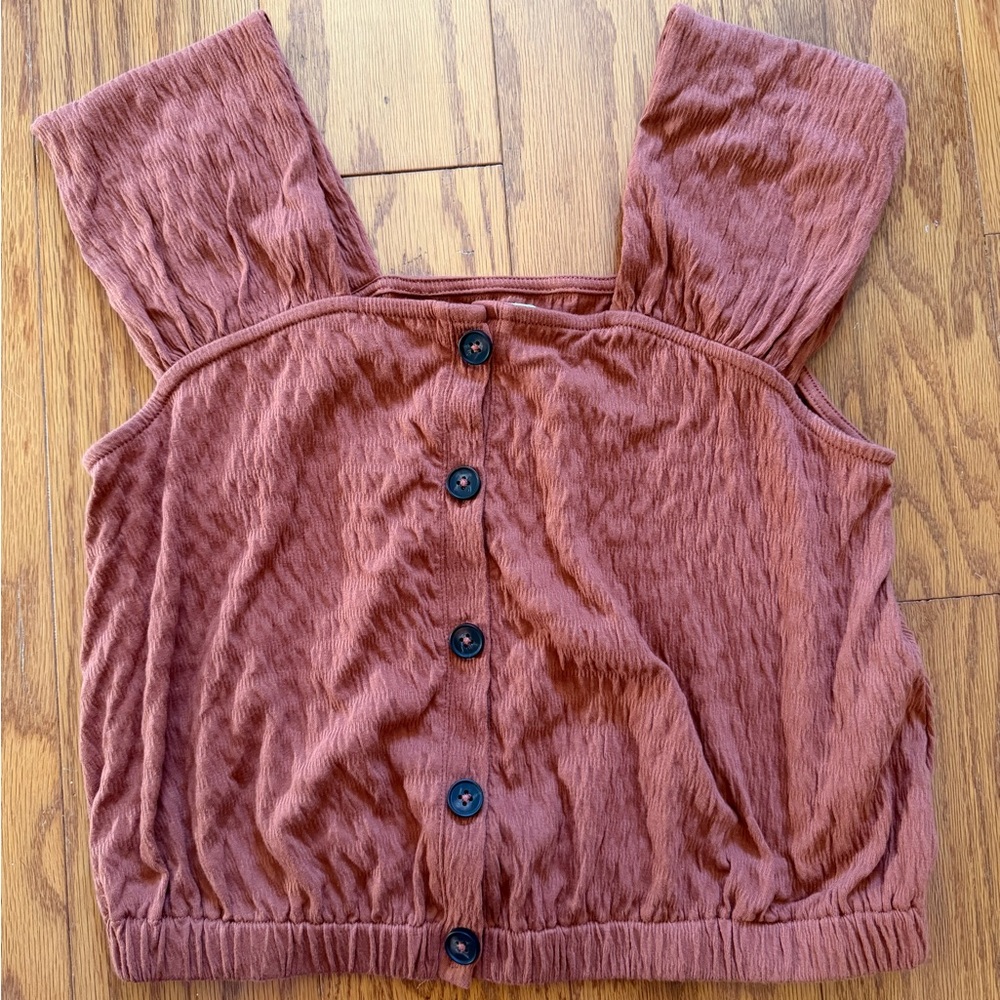 Madewell crinkle knit Button-Front Crop Top Shirt Small S